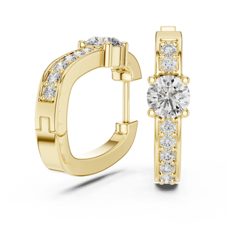 Pair Shot: Round Diamond Hoop Earrings with Pave Setting in 14k Yellow Gold - Lab Grown - Driona Jewels