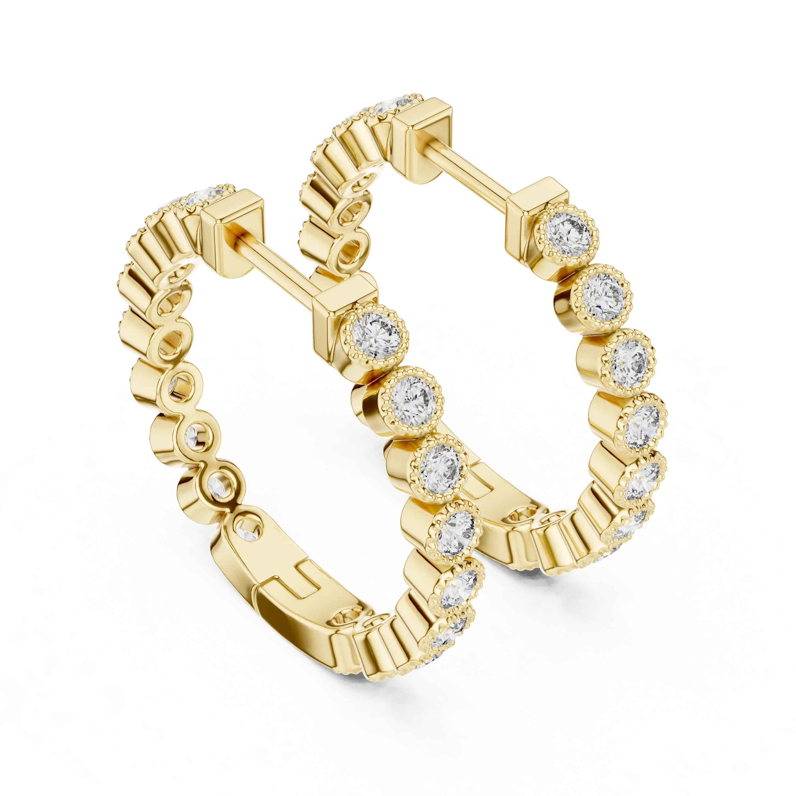 Pair Shot: Round Diamond Hoop Earrings with Pave Setting in 14k Yellow Gold - Lab Grown - Driona Jewels