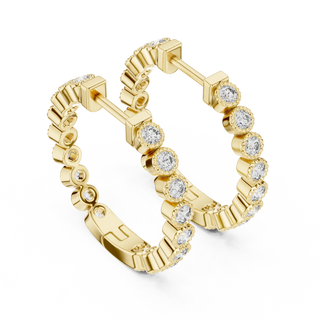 Pair Shot: Round Diamond Hoop Earrings with Pave Setting in 14k Yellow Gold - Lab Grown - Driona Jewels