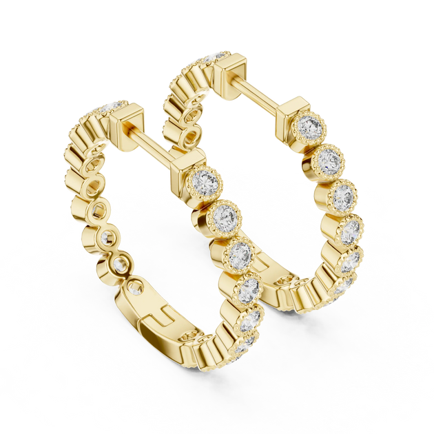 Pair Shot: Round Diamond Hoop Earrings with Pave Setting in 14k Yellow Gold - Lab Grown - Driona Jewels