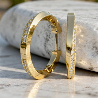 Pair Shot: Round Diamond Hoop Earrings with Pave Setting in 14k Yellow Gold - Lab Grown - Driona Jewels