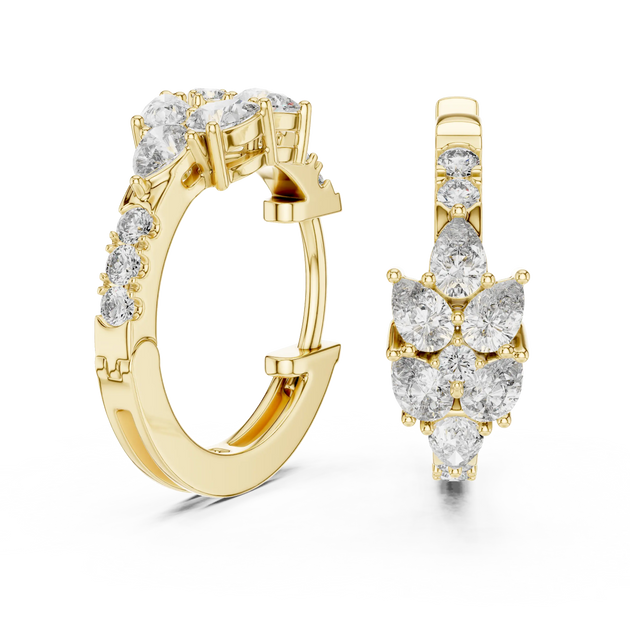 Pair Shot: Round Diamond Hoop Earrings with Pave Setting in 14k Yellow Gold - Lab Grown - Driona Jewels