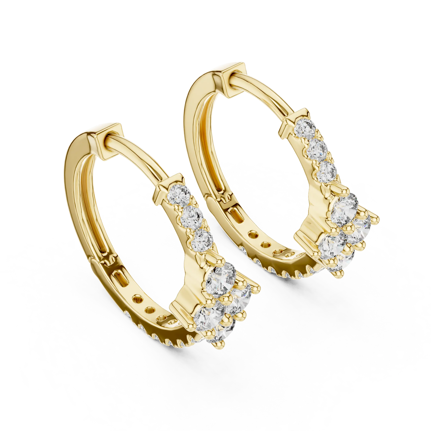 Pair-Shot: Round Diamond Hoop Earrings with Pave Setting in 14k Yellow Gold - Lab Grown - Driona Jewels