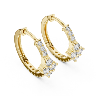 Pair-Shot: Round Diamond Hoop Earrings with Pave Setting in 14k Yellow Gold - Lab Grown - Driona Jewels