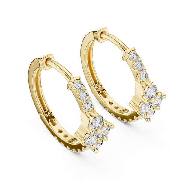 Pair-Shot: Round Diamond Hoop Earrings with Pave Setting in 14k Yellow Gold - Lab Grown - Driona Jewels