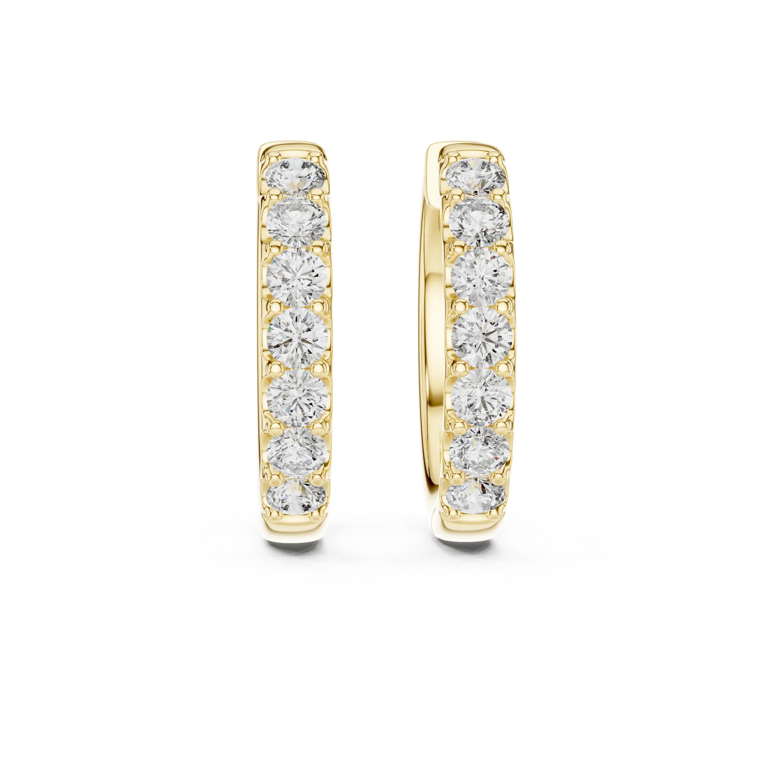 Pair-shot: Round Diamond Hoop Earrings with Pave Setting in 14k Yellow Gold - Lab Grown - Driona Jewels