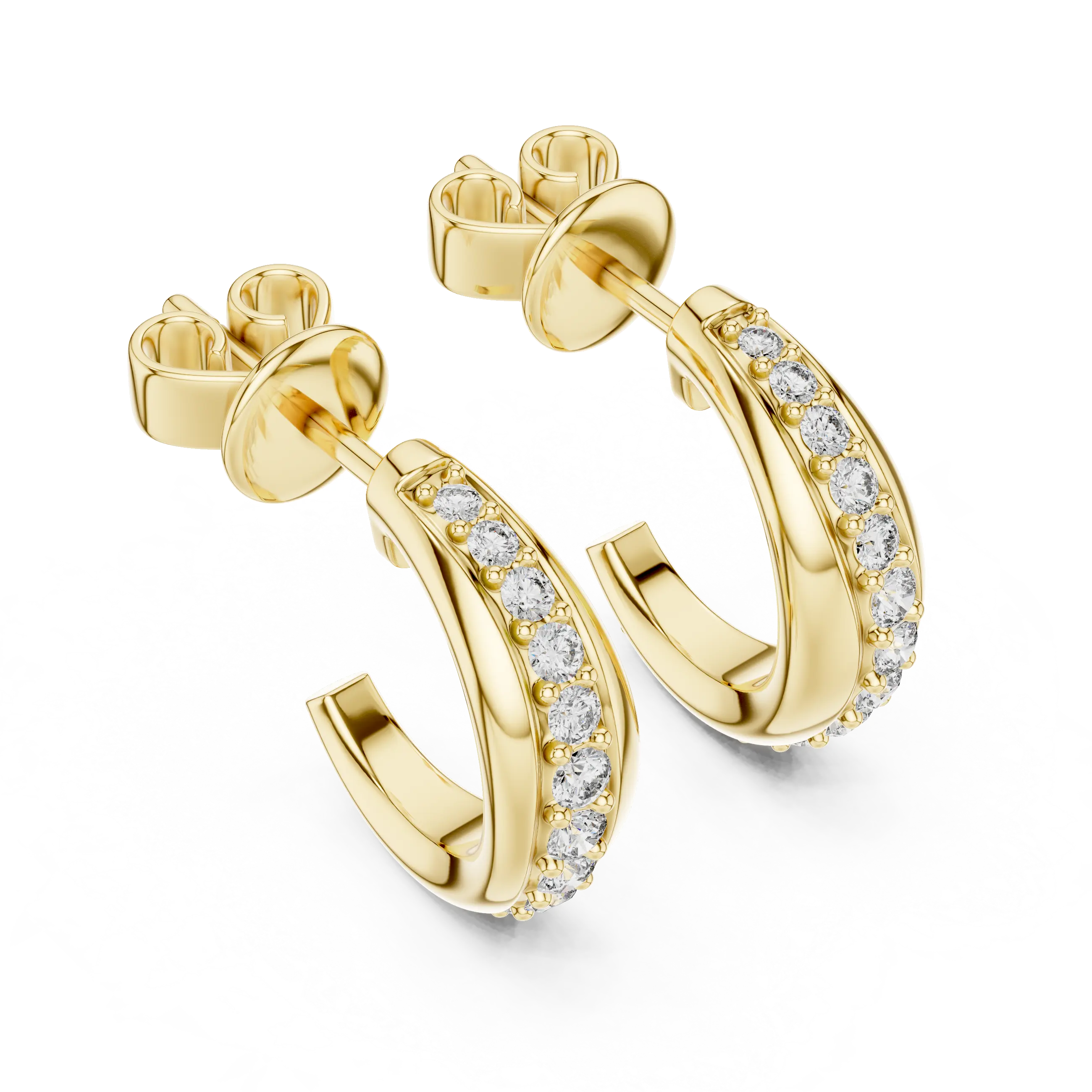 Pair Shot: Round Diamond Hoop Earrings with Pave Setting in 14k Yellow Gold - Lab Grown - Driona Jewels