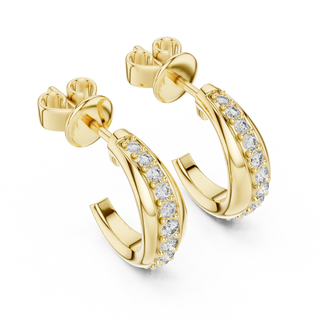 Pair Shot: Round Diamond Hoop Earrings with Pave Setting in 14k Yellow Gold - Lab Grown - Driona Jewels