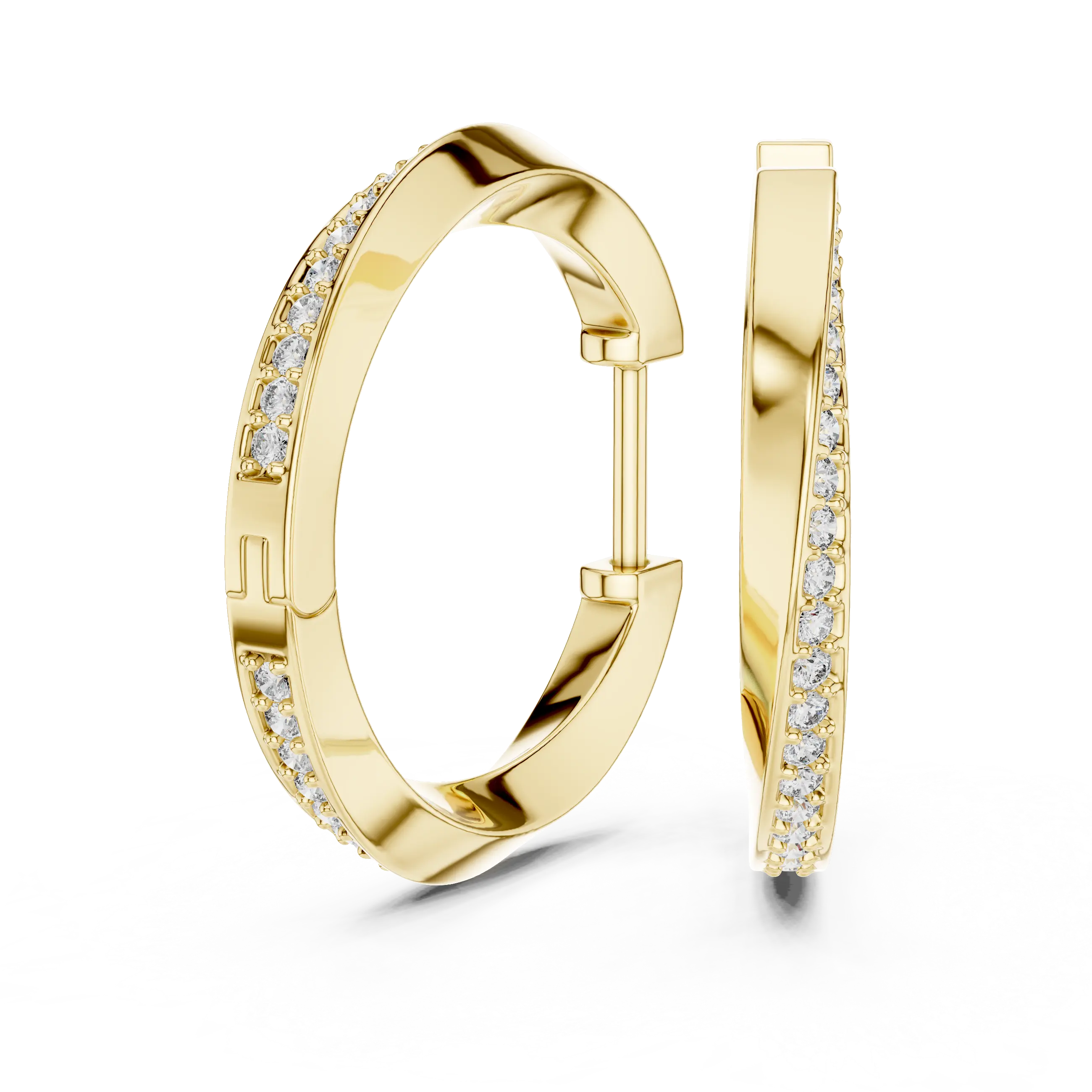 Pair-shot: Round Diamond Hoop Earrings with Pave Setting in 14k Yellow Gold - Lab Grown - Driona Jewels