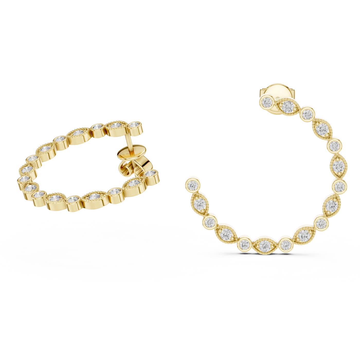 Pair-shot: Round Diamond Hoop Earrings with Pave Setting in 14k Yellow Gold - Lab Grown - Driona Jewels