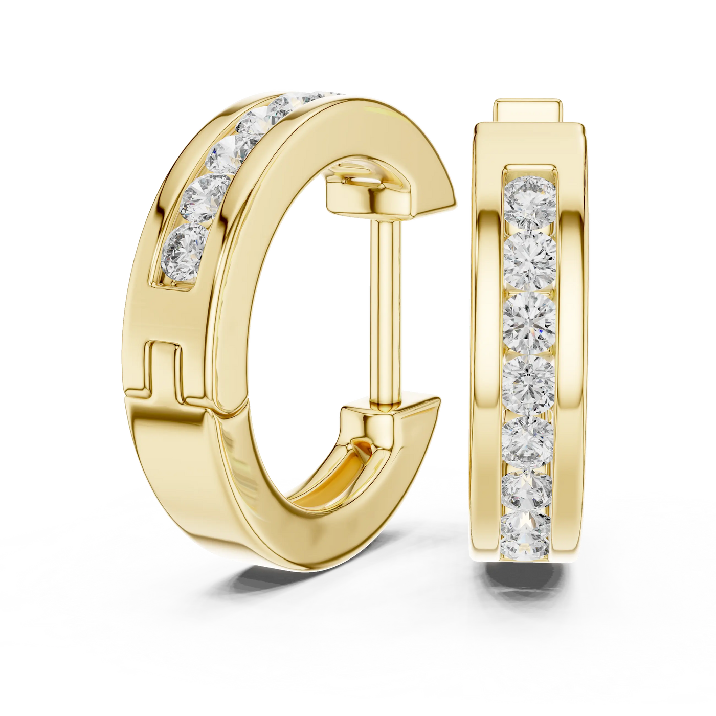 Pair Shot: Round Diamond Hoop Earrings with Pave Setting in 14k Yellow Gold - Lab Grown - Driona Jewels