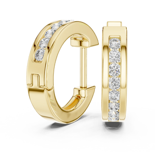 Pair Shot: Round Diamond Hoop Earrings with Pave Setting in 14k Yellow Gold - Lab Grown - Driona Jewels