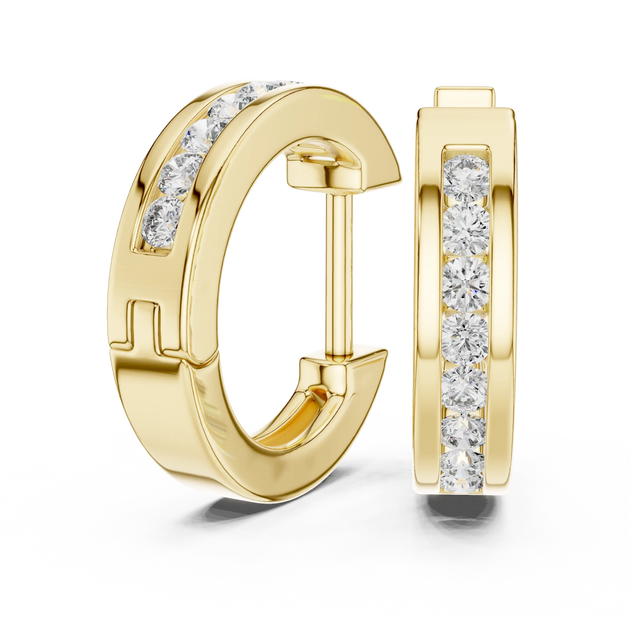 Pair Shot: Round Diamond Hoop Earrings with Pave Setting in 14k Yellow Gold - Lab Grown - Driona Jewels