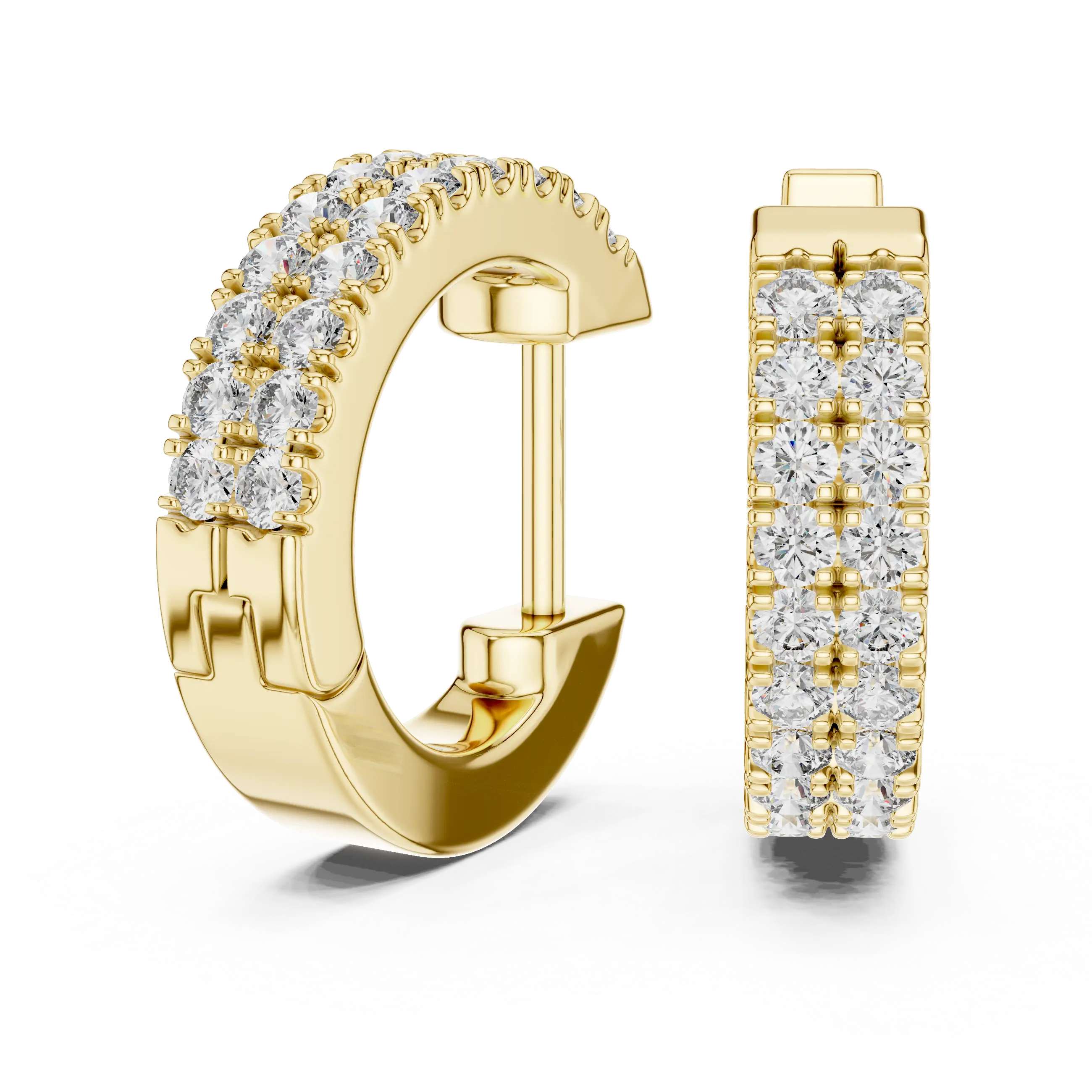 Pair Shot: Round Diamond Hoop Earrings with Pave Setting in 14k Yellow Gold - Lab Grown - Driona Jewels