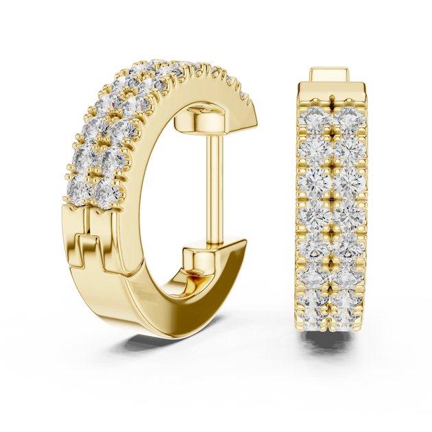 Pair Shot: Round Diamond Hoop Earrings with Pave Setting in 14k Yellow Gold - Lab Grown - Driona Jewels