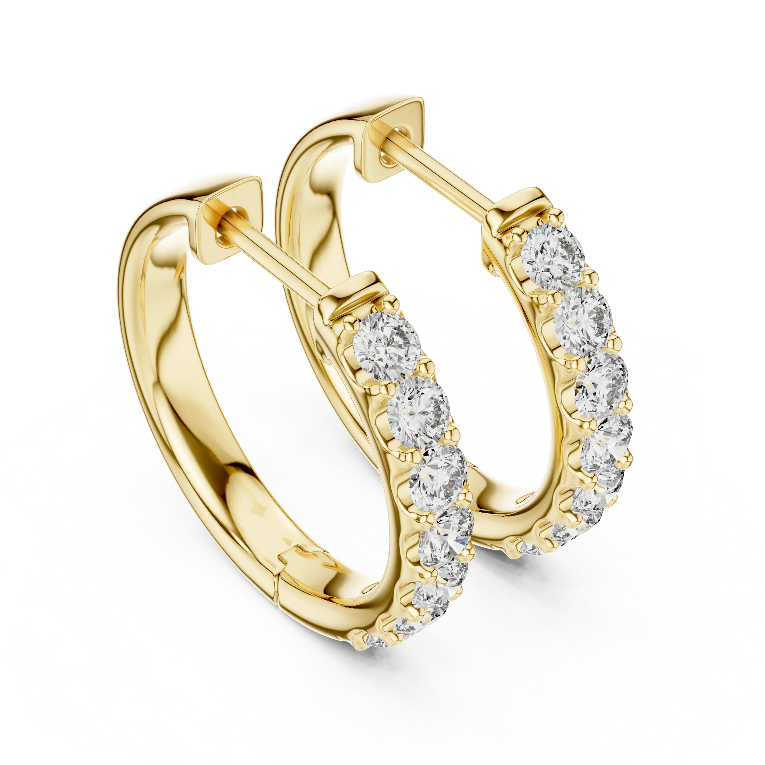 Pair-shot: Round Diamond Hoop Earrings with Pave Setting in 14k Yellow Gold - Lab Grown - Driona Jewels