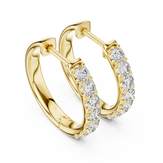 Pair-shot: Round Diamond Hoop Earrings with Pave Setting in 14k Yellow Gold - Lab Grown - Driona Jewels