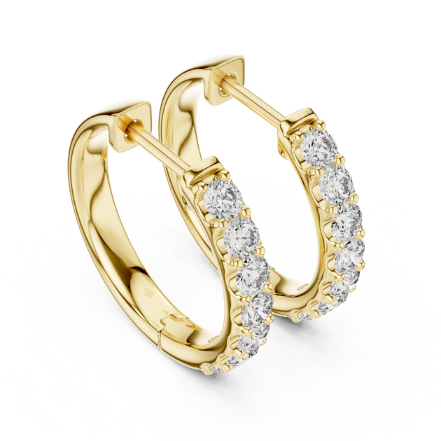 Pair-shot: Round Diamond Hoop Earrings with Pave Setting in 14k Yellow Gold - Lab Grown - Driona Jewels