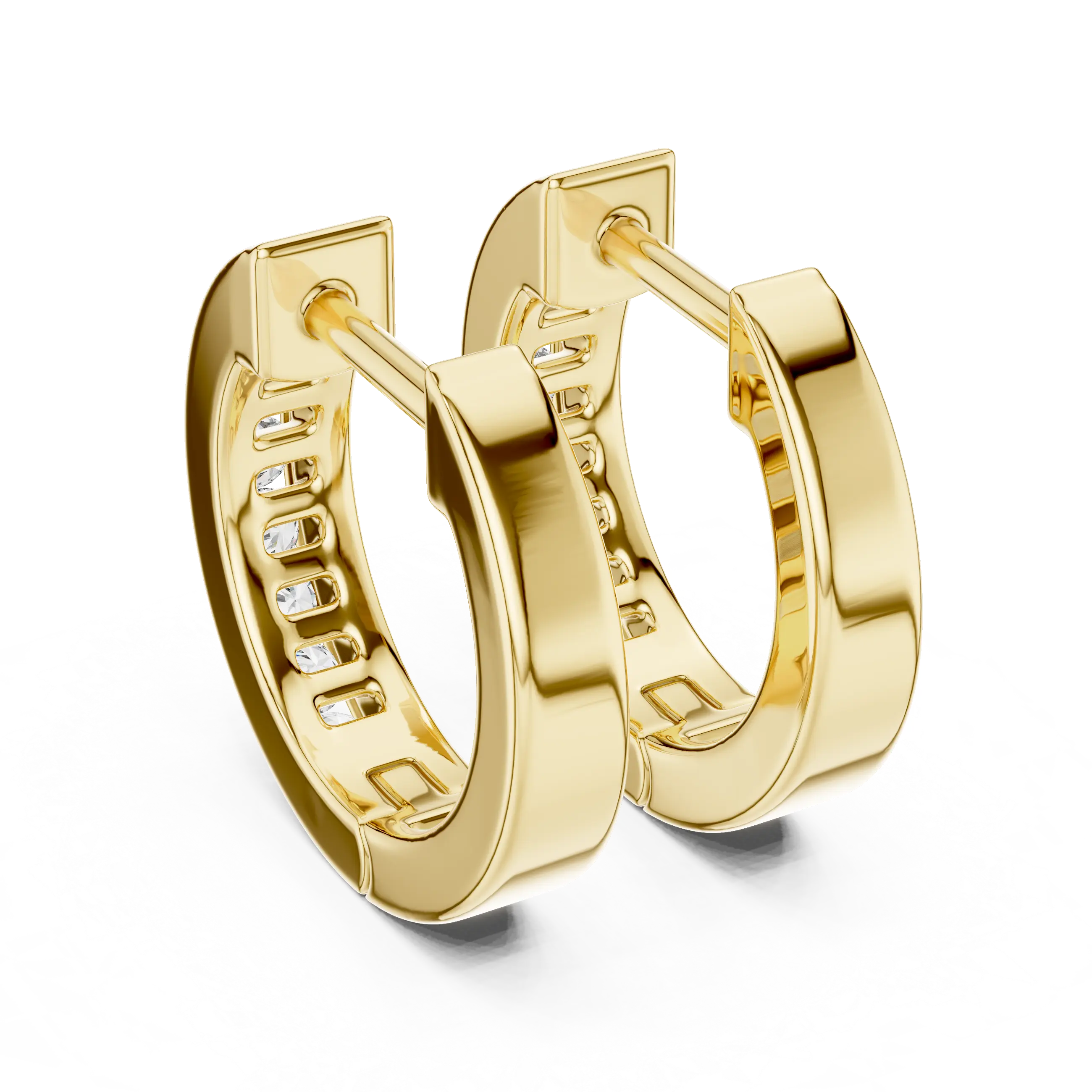 Pair-Shot: Round Diamond Hoop Earrings with Pave Setting in 14k Yellow Gold - Lab Grown - Driona Jewels
