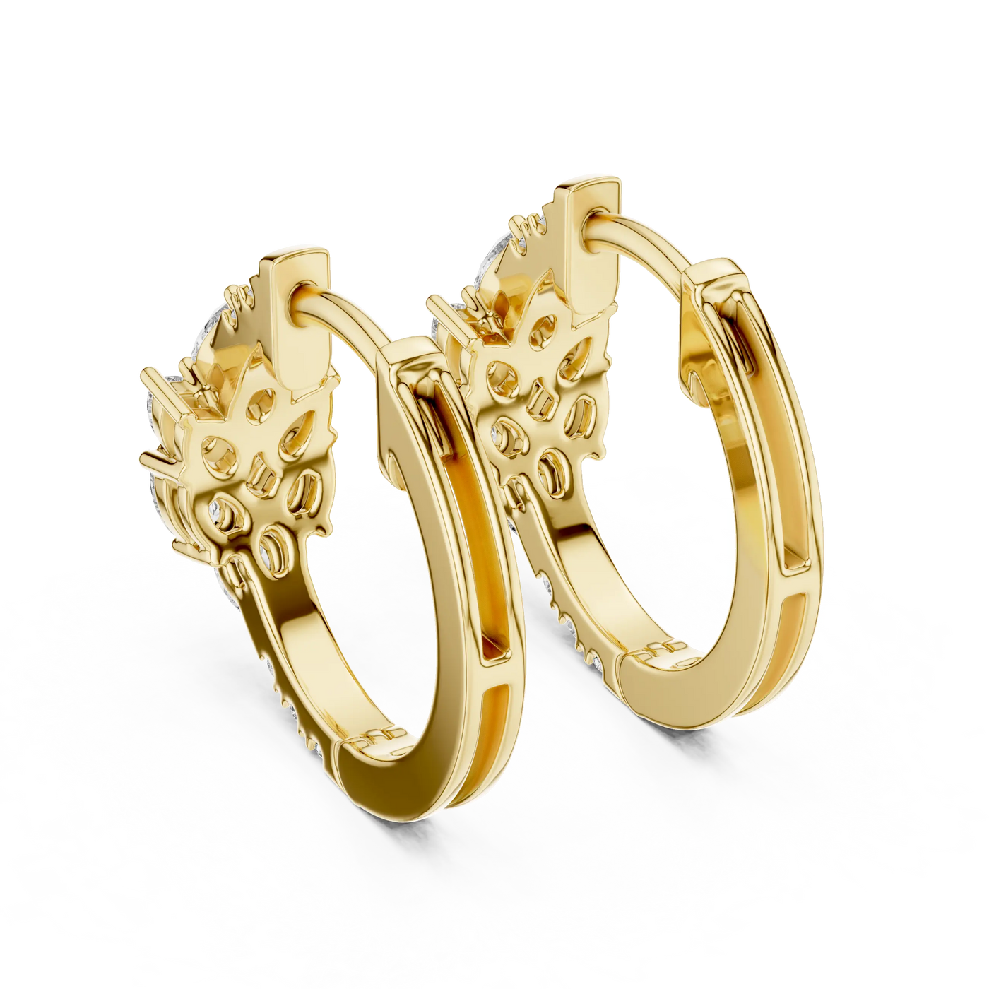 Pair Shot: Round Diamond Hoop Earrings with Pave Setting in 14k Yellow Gold - Lab Grown - Driona Jewels