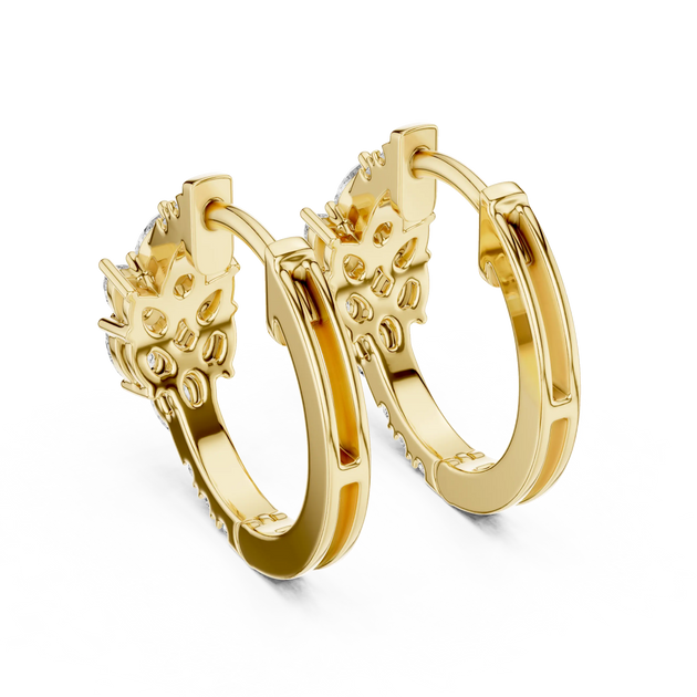 Pair Shot: Round Diamond Hoop Earrings with Pave Setting in 14k Yellow Gold - Lab Grown - Driona Jewels