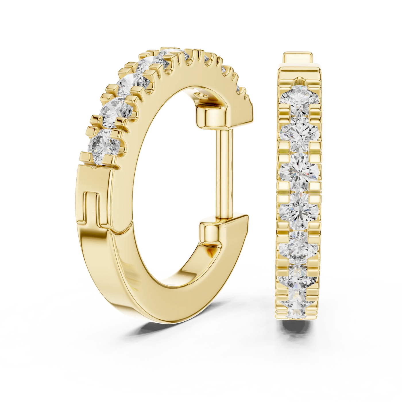 Pair Shot: Round Diamond Hoop Earrings with Pave Setting in 14k Yellow Gold - Lab Grown - Driona Jewels
