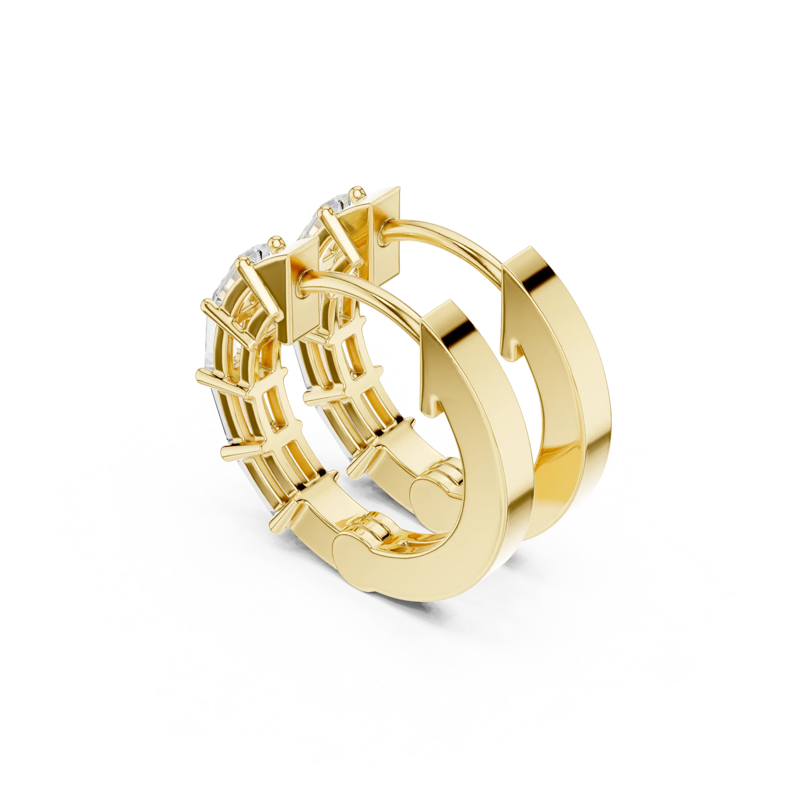 Three-quarter-view: Round Diamond Hoop Earrings with Pave Setting in 14k Yellow Gold - Lab Grown - Driona Jewels
