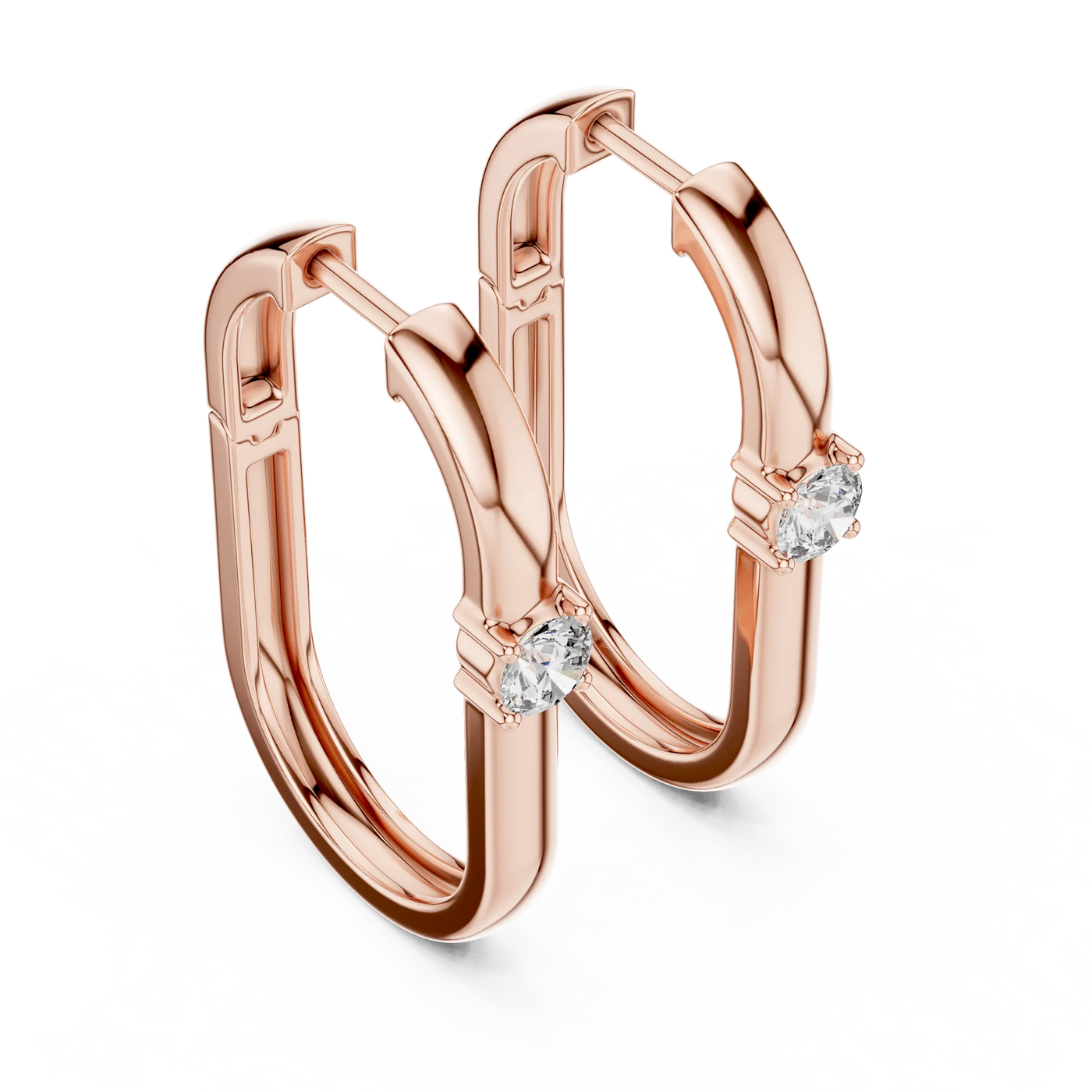 Pair Shot: Round Diamond Hoop Earrings with Prong Setting in 14k Rose Gold - Lab Grown - Driona Jewels