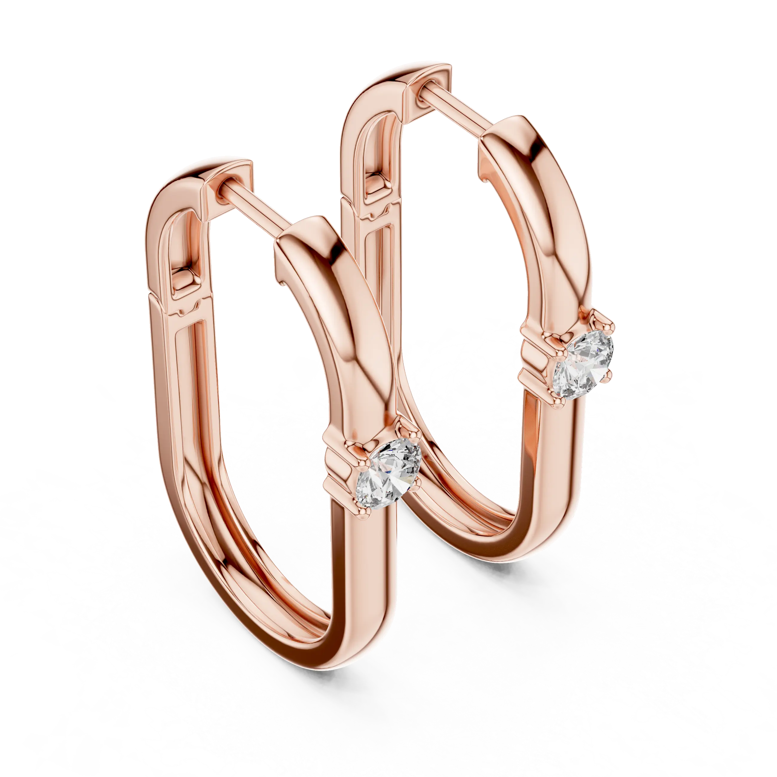 Pair Shot: Round Diamond Hoop Earrings with Prong Setting in 14k Rose Gold - Lab Grown - Driona Jewels