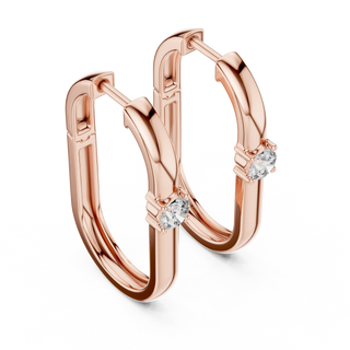 Pair Shot: Round Diamond Hoop Earrings with Prong Setting in 14k Rose Gold - Lab Grown - Driona Jewels