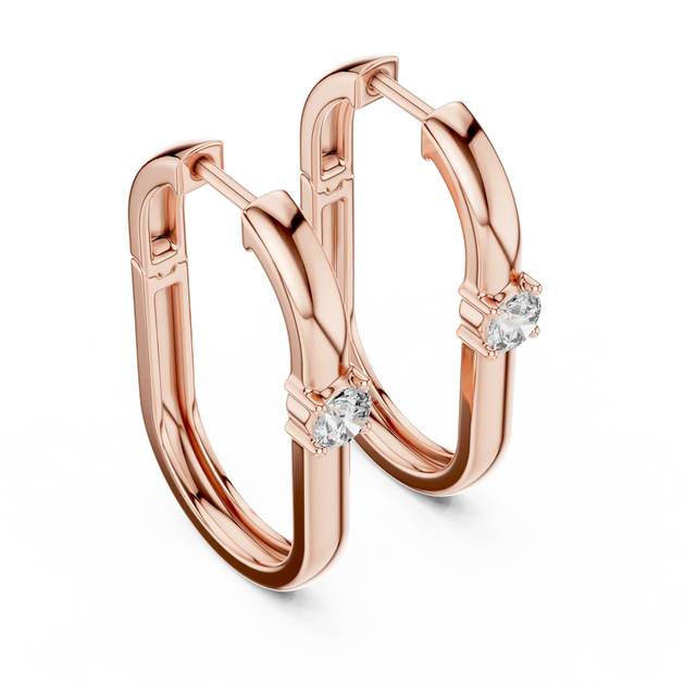 Pair Shot: Round Diamond Hoop Earrings with Prong Setting in 14k Rose Gold - Lab Grown - Driona Jewels