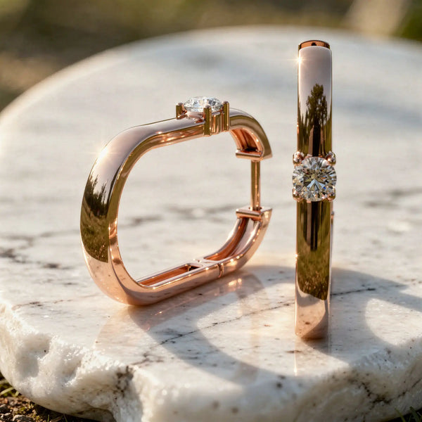 Pair Shot: Round Diamond Hoop Earrings with Prong Setting in 14k Rose Gold - Lab Grown - Driona Jewels