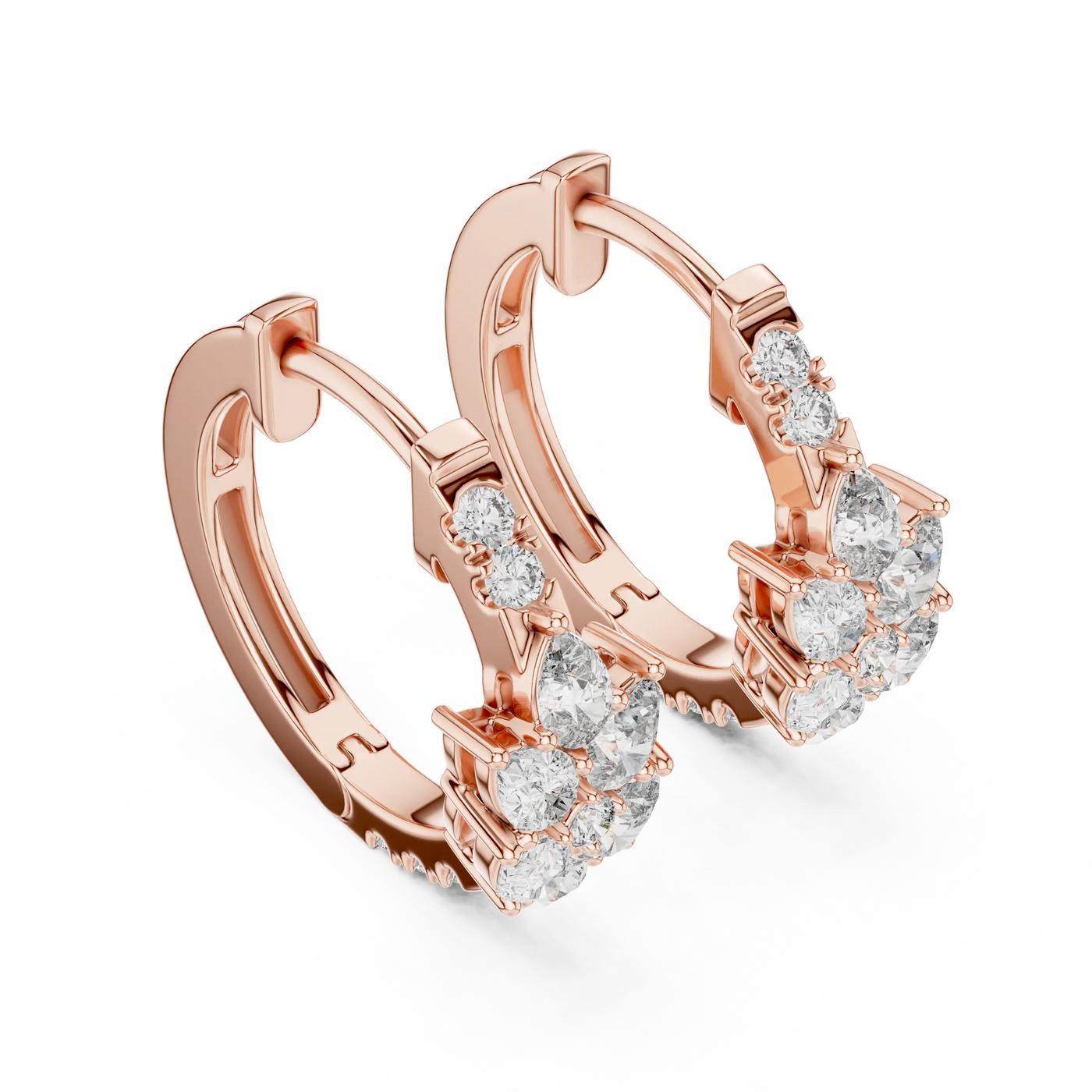 Pair-shot: Round Diamond Hoop Earrings with Prong Setting in 14k Rose Gold - Lab Grown - Driona Jewels