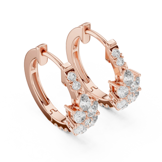 Pair-shot: Round Diamond Hoop Earrings with Prong Setting in 14k Rose Gold - Lab Grown - Driona Jewels