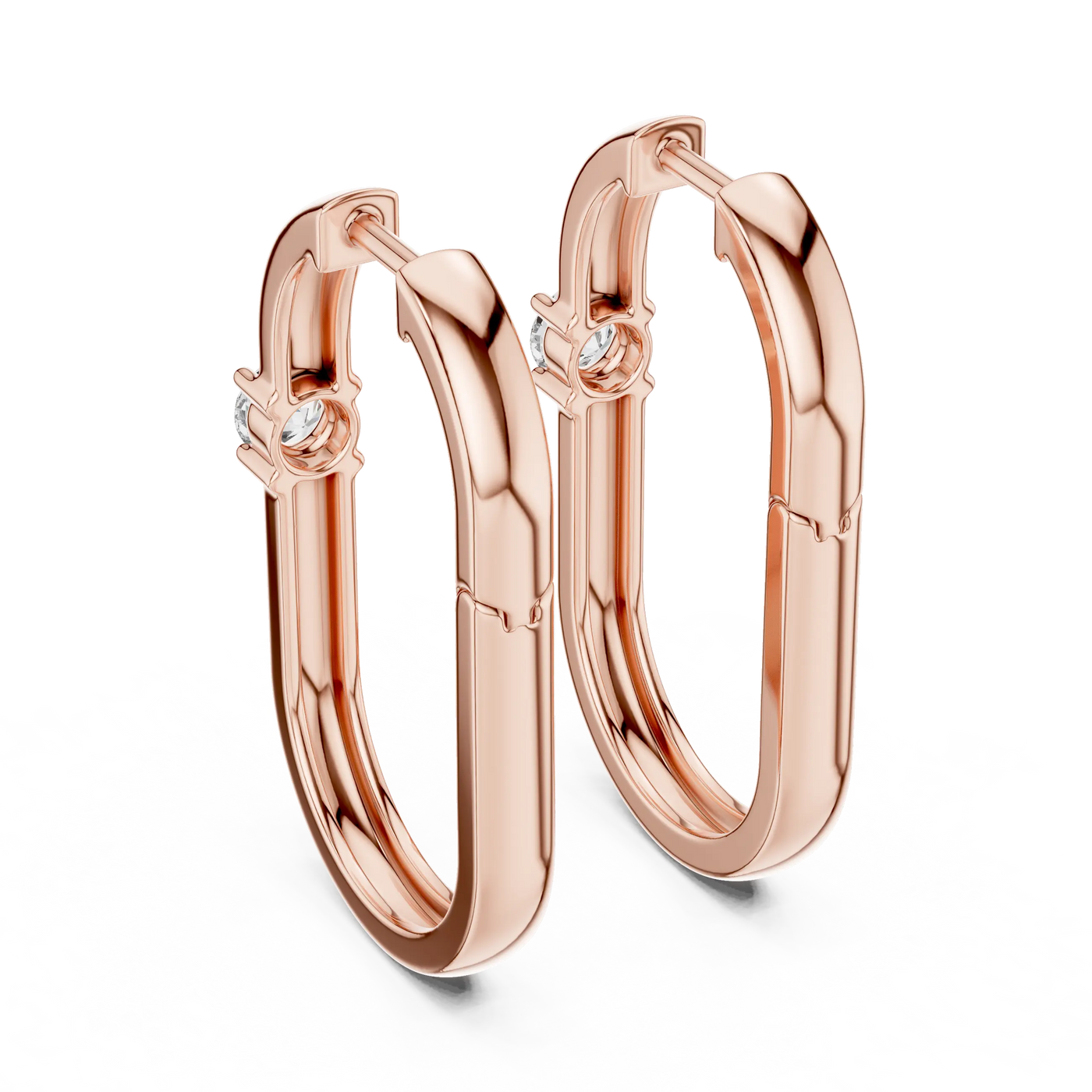 Pair-shot: Round Diamond Hoop Earrings with Prong Setting in 14k Rose Gold - Lab Grown - Driona Jewels