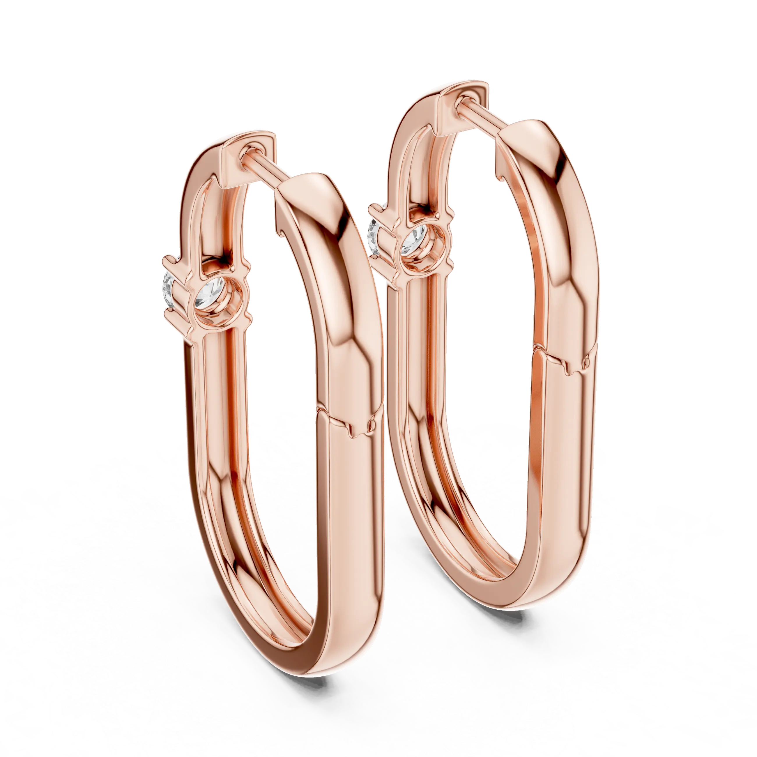 Pair-shot: Round Diamond Hoop Earrings with Prong Setting in 14k Rose Gold - Lab Grown - Driona Jewels