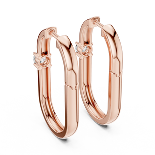 Pair-shot: Round Diamond Hoop Earrings with Prong Setting in 14k Rose Gold - Lab Grown - Driona Jewels
