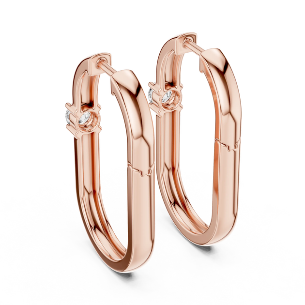 Pair-shot: Round Diamond Hoop Earrings with Prong Setting in 14k Rose Gold - Lab Grown - Driona Jewels