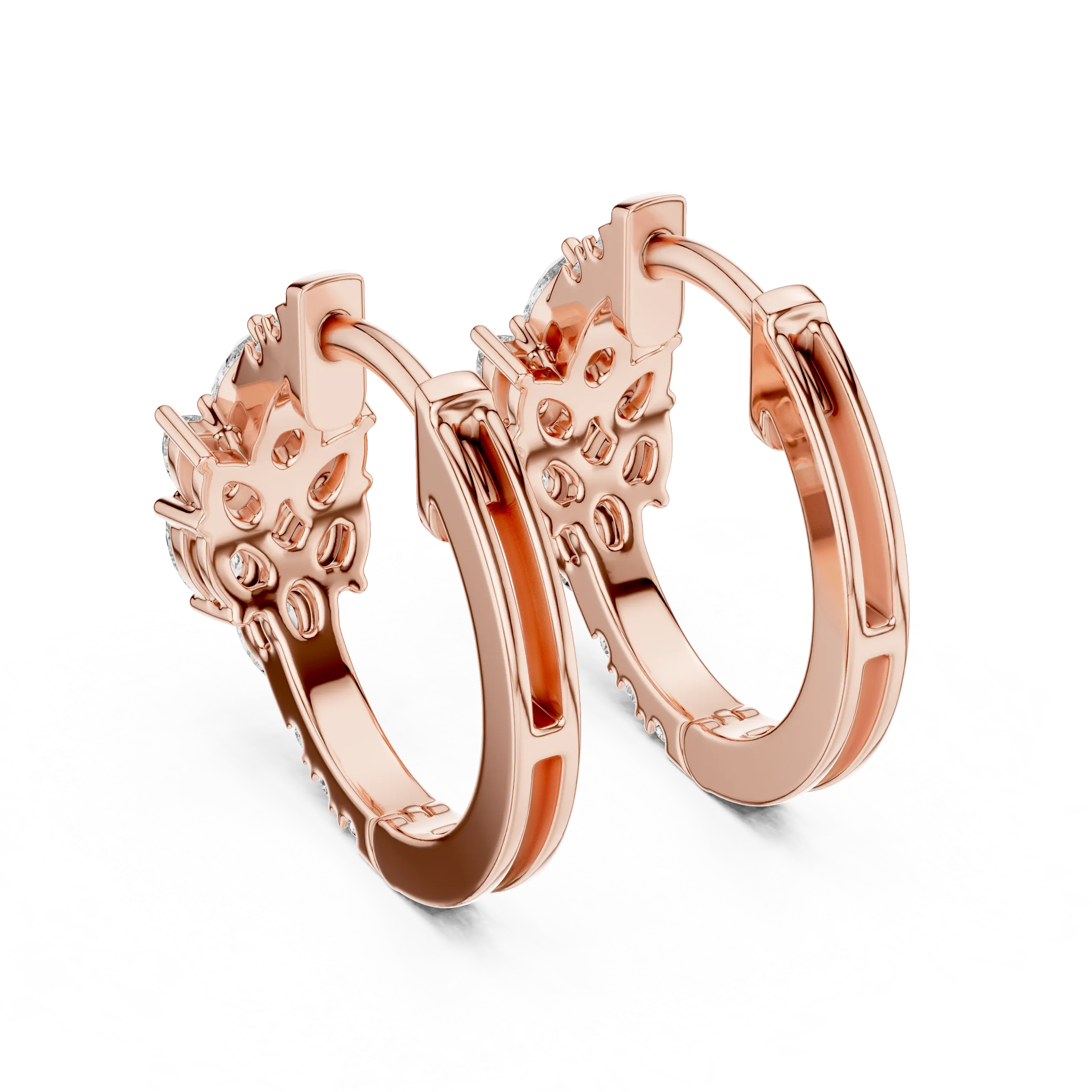 Pair Shot: Round Diamond Hoop Earrings with Prong Setting in 14k Rose Gold - Lab Grown - Driona Jewels