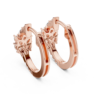Pair Shot: Round Diamond Hoop Earrings with Prong Setting in 14k Rose Gold - Lab Grown - Driona Jewels