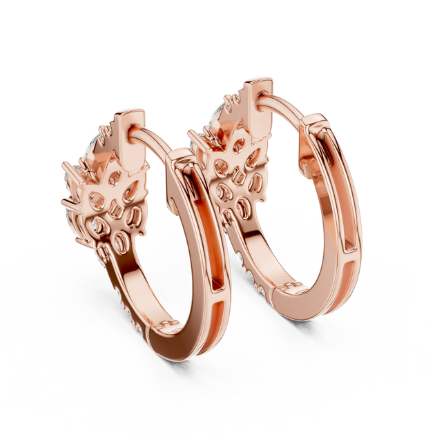 Pair Shot: Round Diamond Hoop Earrings with Prong Setting in 14k Rose Gold - Lab Grown - Driona Jewels