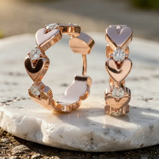 Pair-Shot: Round Diamond Hoop Earrings with Prong Setting in 14k Rose Gold - Lab Grown - Driona Jewels