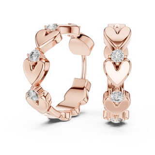 Pair-Shot: Round Diamond Hoop Earrings with Prong Setting in 14k Rose Gold - Lab Grown - Driona Jewels