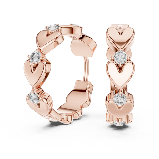 Pair-Shot: Round Diamond Hoop Earrings with Prong Setting in 14k Rose Gold - Lab Grown - Driona Jewels