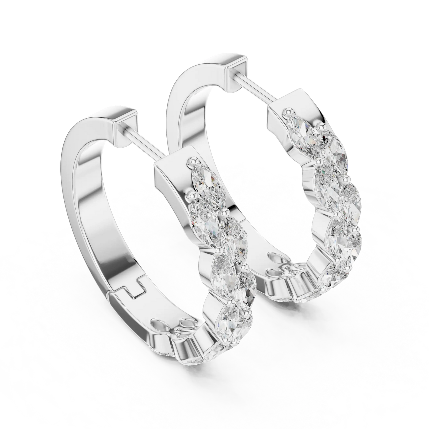 Pair-shot: Round Diamond Hoop Earrings with Prong Setting in 925 Silver - Lab Grown - Driona Jewels