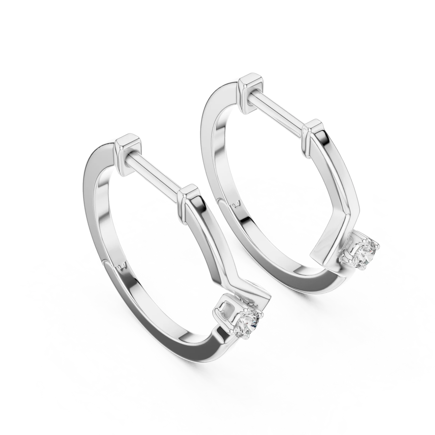 Pair-shot: Round Diamond Hoop Earrings with Prong Setting in 14k White Gold - Lab Grown - Driona Jewels
