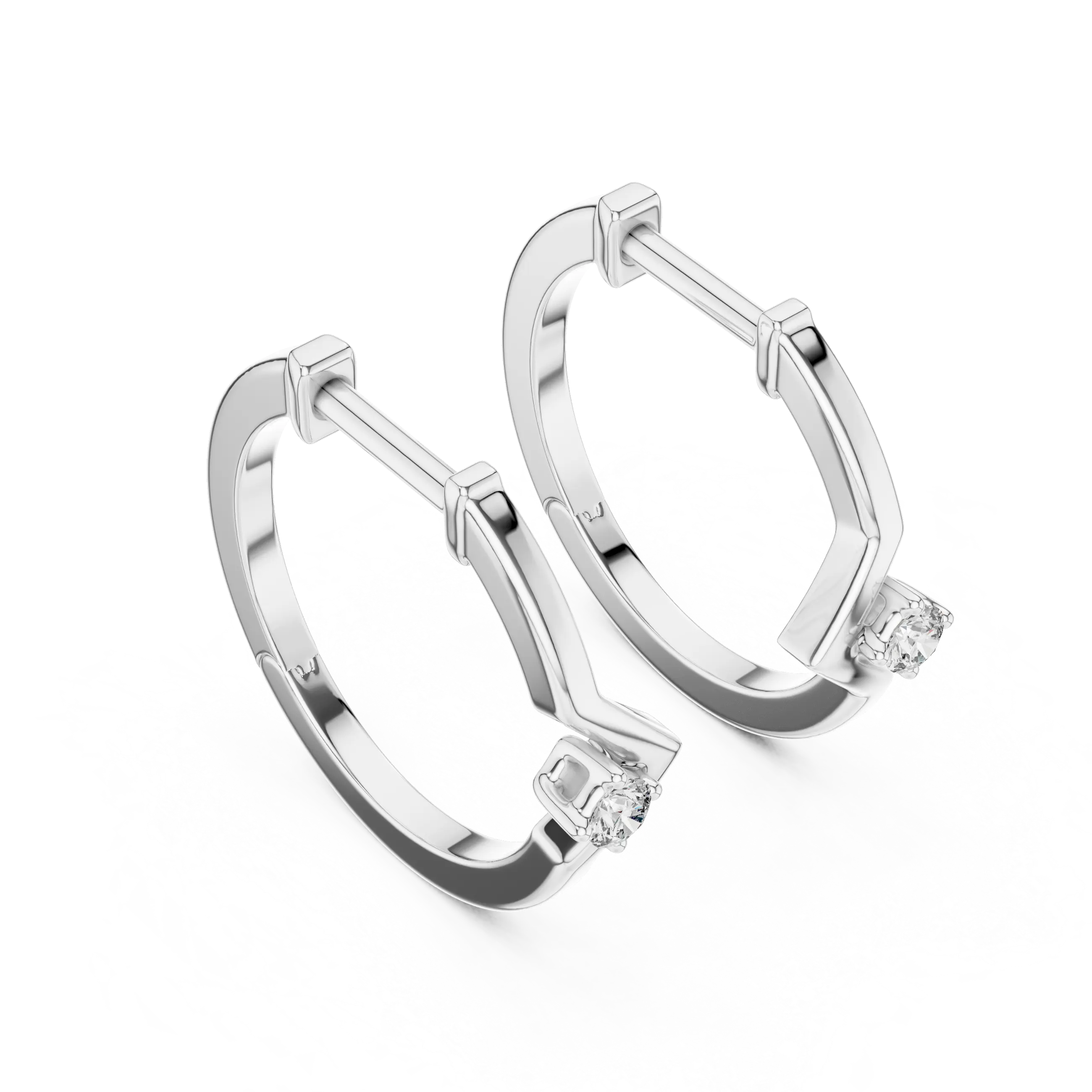 Pair-shot: Round Diamond Hoop Earrings with Prong Setting in 14k White Gold - Lab Grown - Driona Jewels
