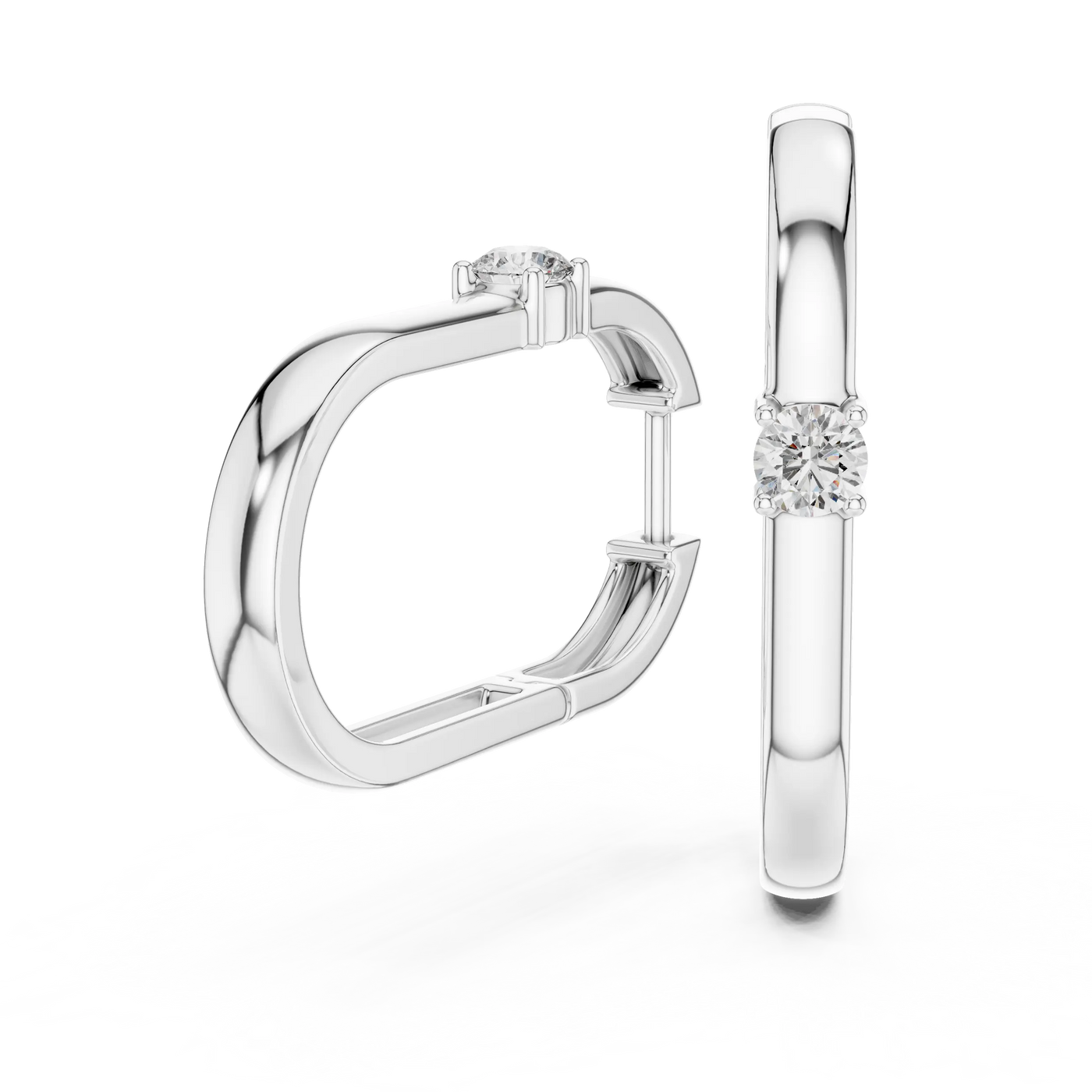 Pair Shot: Round Diamond Hoop with Prong Setting in 14k White Gold - Lab Grown - Driona Jewels
