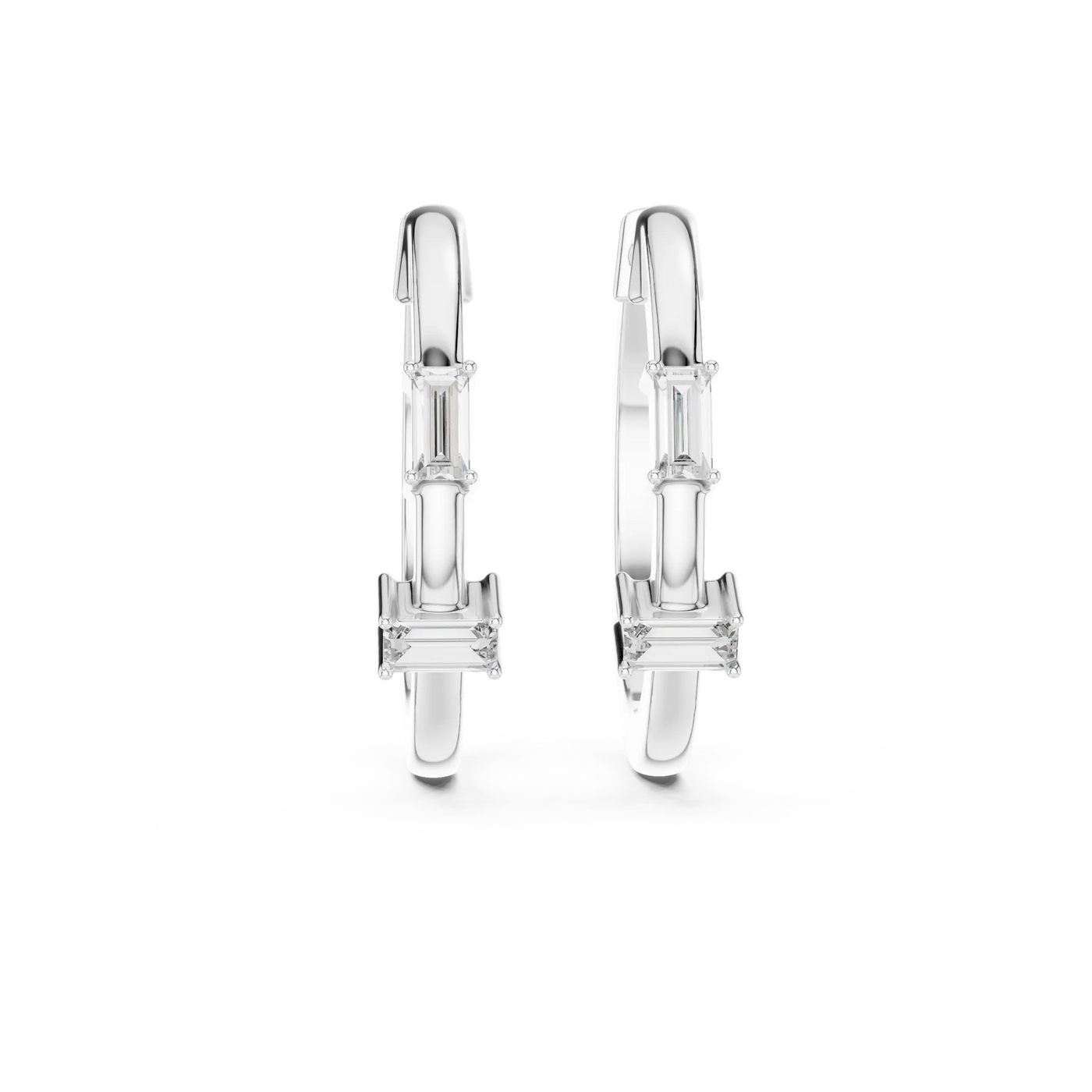 Pair-shot: Round Diamond Hoop Earrings with Prong Setting in 14k White Gold - Lab Grown - Driona Jewels