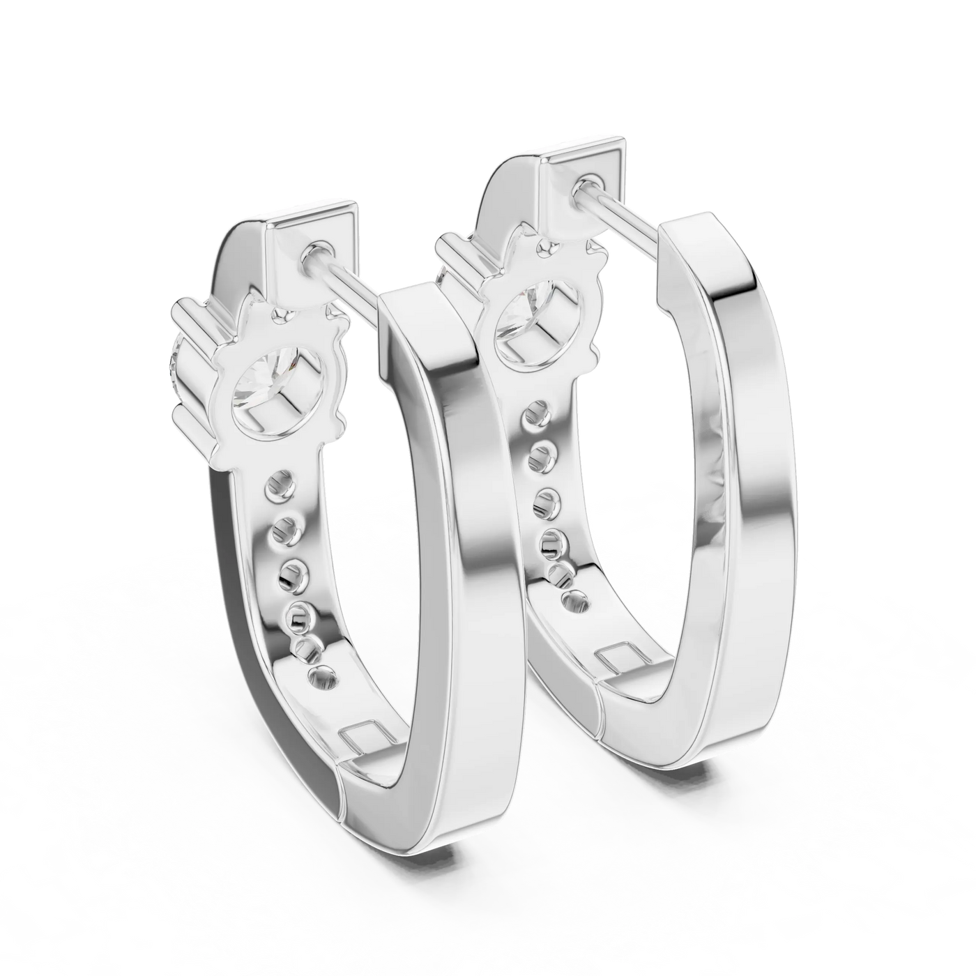 Pair-Shot: Round Diamond Hoop Earrings with Prong Setting in 14k White Gold - Lab Grown - Driona Jewels